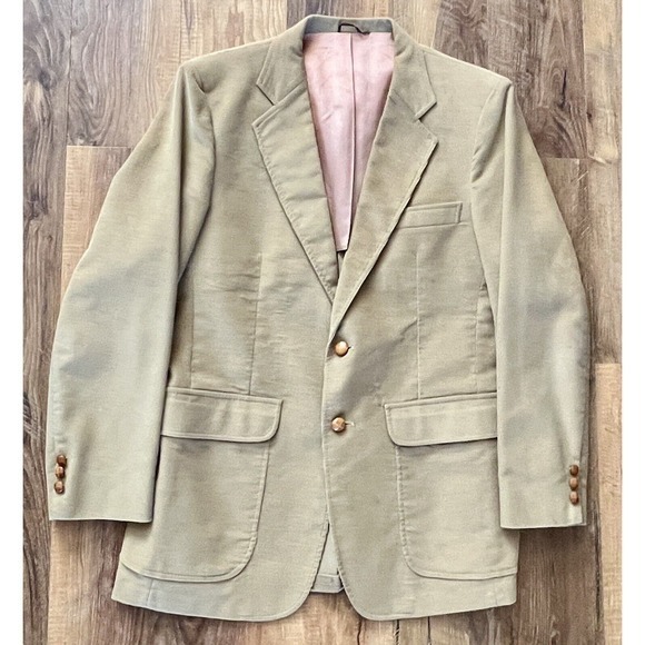 VINTAGE CORDUROY Mens Khaki Two Button Sport Coat Suit Jacket/Blazer,36 - Picture 1 of 15